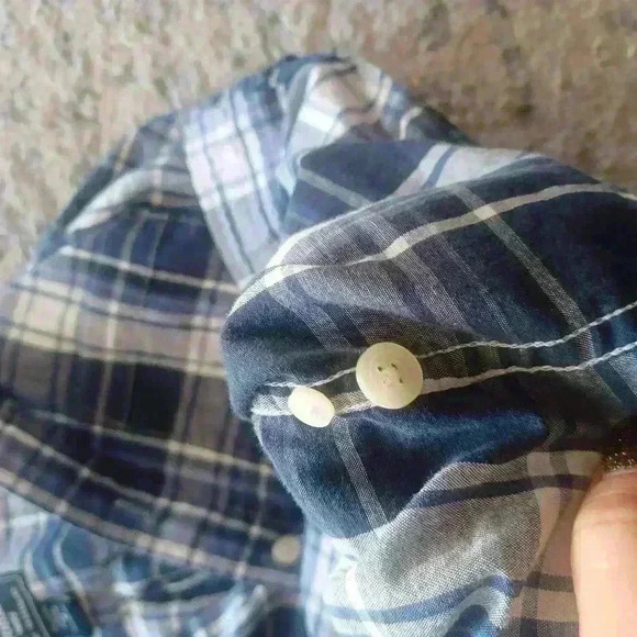 Abercrombie and Fitch Boys Blue and White Plaid Button Down Shirt M - Picture 8 of 11